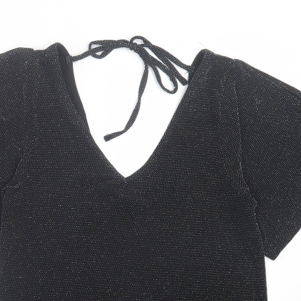 Womens UK Size 8 Peacocks Black Basic T-Shirt