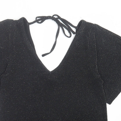 Womens UK Size 8 Peacocks Black Basic T-Shirt