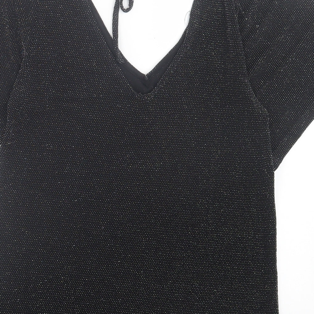 Womens UK Size 8 Peacocks Black Basic T-Shirt