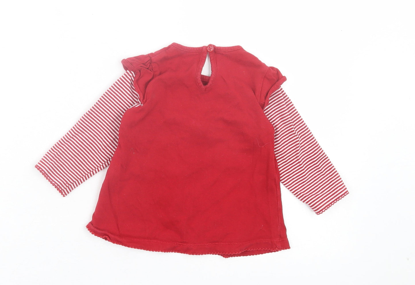 Marks and Spencer Girls Red Striped Cotton A-Line Size 6-9 Months Crew Neck Button