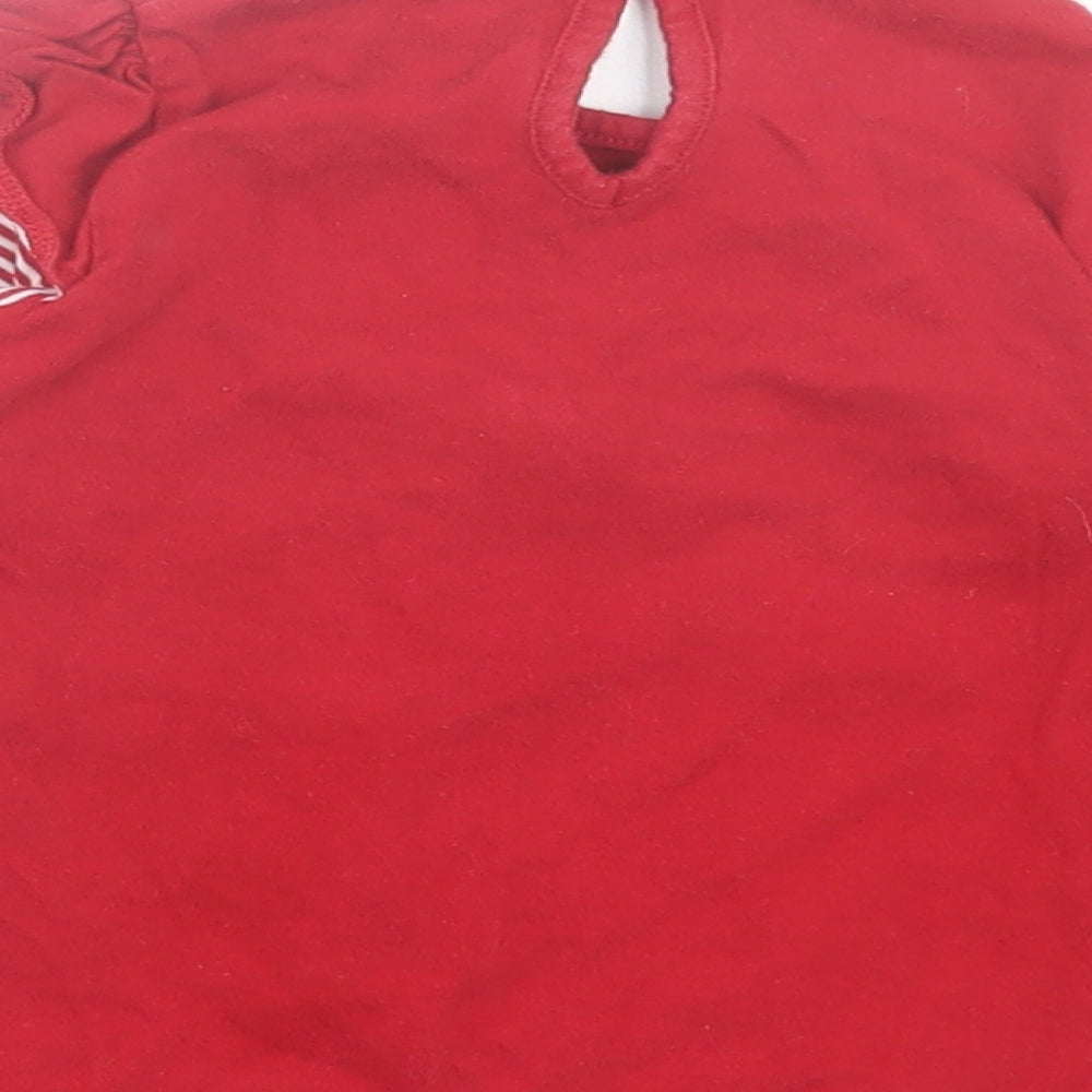 Marks and Spencer Girls Red Striped Cotton A-Line Size 6-9 Months Crew Neck Button