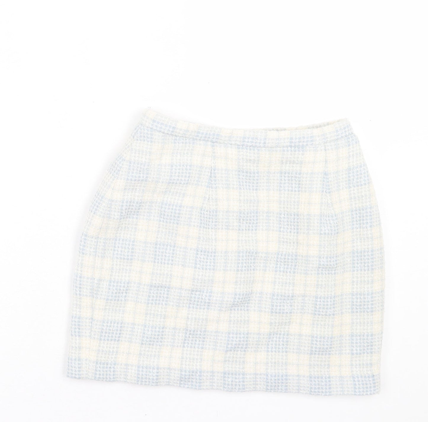 Dorothy Perkins Womens Blue Plaid Acrylic A-Line Skirt Size 8 Button