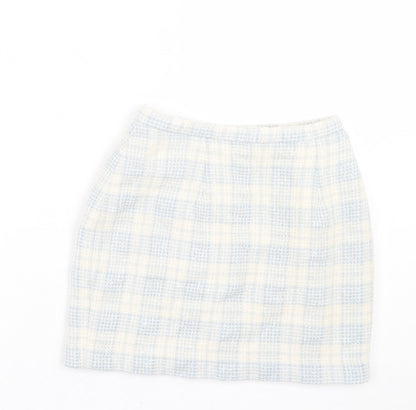 Dorothy Perkins Womens Blue Plaid Acrylic A-Line Skirt Size 8 Button