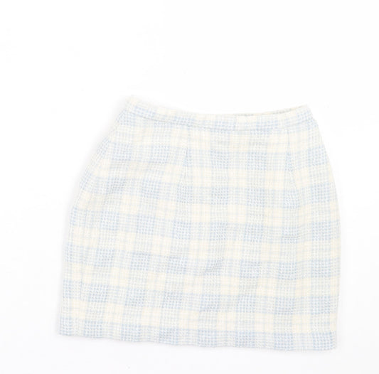 Dorothy Perkins Womens Blue Plaid Acrylic A-Line Skirt Size 8 Button