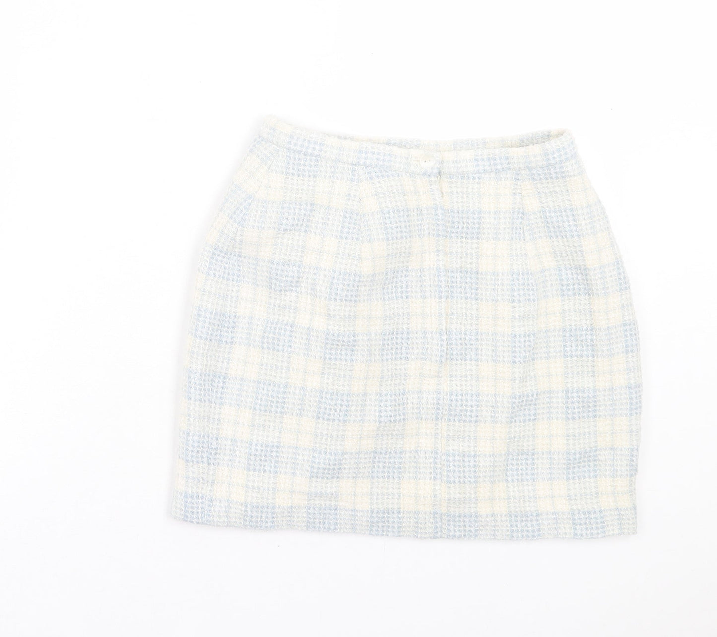 Dorothy Perkins Womens Blue Plaid Acrylic A-Line Skirt Size 8 Button