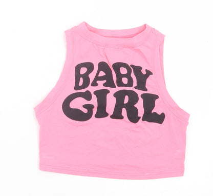 SheIn Womens Pink Cotton Cropped Tank Size S Crew Neck - Baby Girl
