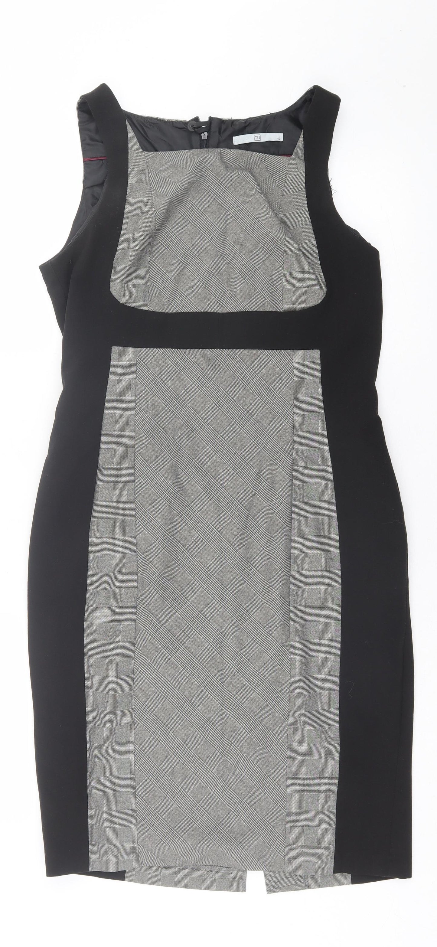 TU Womens Black Polyester Sheath Size 12 Square Neck Zip