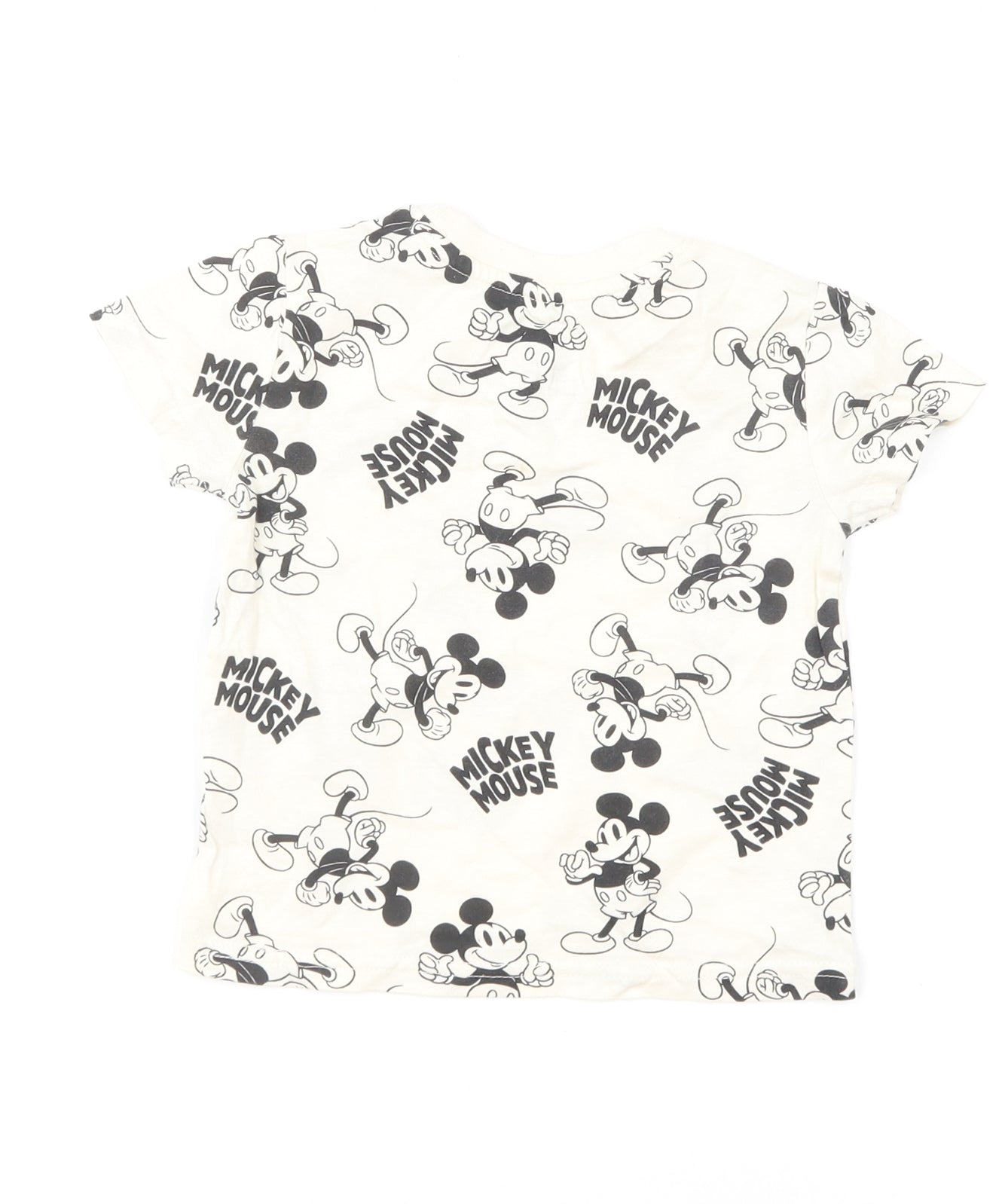 Primark Baby Ivory Geometric Cotton Basic T-Shirt Size 9-12 Months Round Neck Pullover - Mickey Mouse