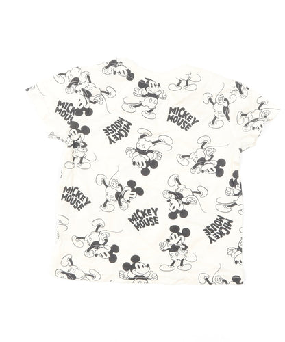 Primark Baby Ivory Geometric Cotton Basic T-Shirt Size 9-12 Months Round Neck Pullover - Mickey Mouse