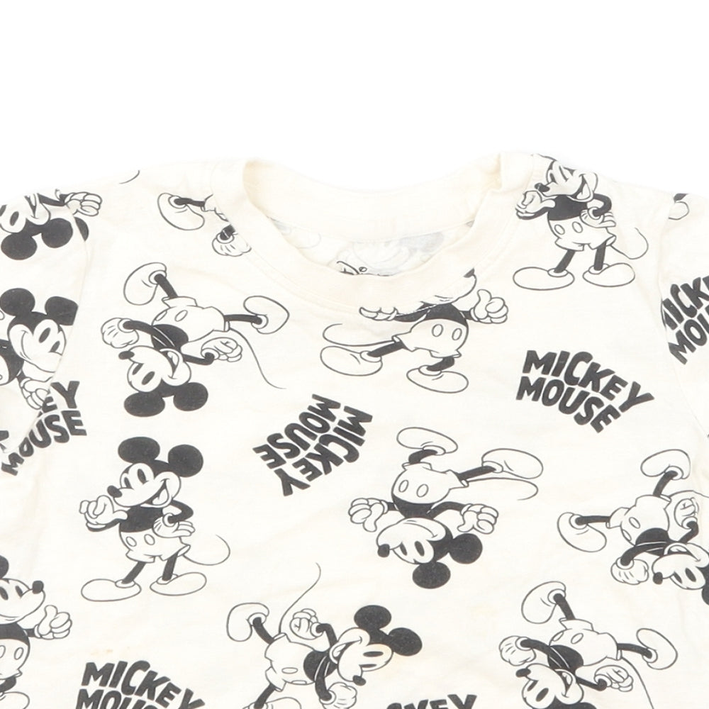 Primark Baby Ivory Geometric Cotton Basic T-Shirt Size 9-12 Months Round Neck Pullover - Mickey Mouse