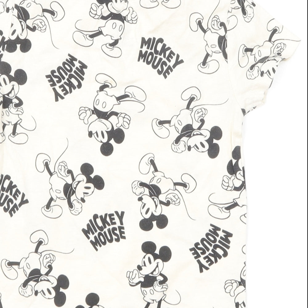 Primark Baby Ivory Geometric Cotton Basic T-Shirt Size 9-12 Months Round Neck Pullover - Mickey Mouse