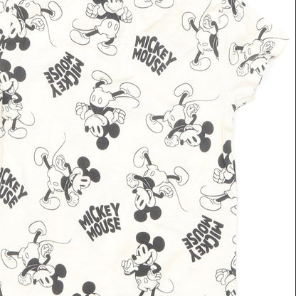 Primark Baby Ivory Geometric Cotton Basic T-Shirt Size 9-12 Months Round Neck Pullover - Mickey Mouse