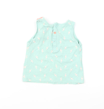 mamas & papas Baby Green Geometric Cotton Basic T-Shirt Size 18-24 Months Round Neck Button - Flamingo Print