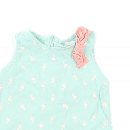 mamas & papas Baby Green Geometric Cotton Basic T-Shirt Size 18-24 Months Round Neck Button - Flamingo Print
