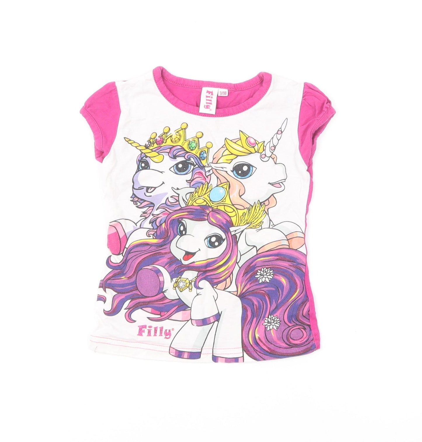 Filly Girls Pink Cotton Basic T-Shirt Size 3 Years Round Neck Pullover - Filly