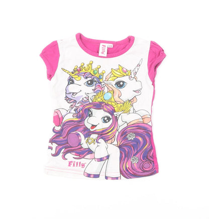 Filly Girls Pink Cotton Basic T-Shirt Size 3 Years Round Neck Pullover - Filly