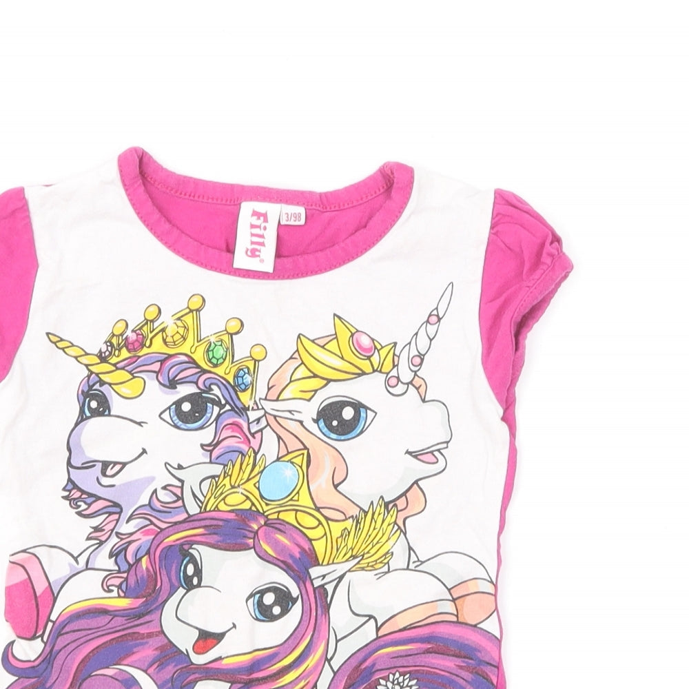 Filly Girls Pink Cotton Basic T-Shirt Size 3 Years Round Neck Pullover - Filly