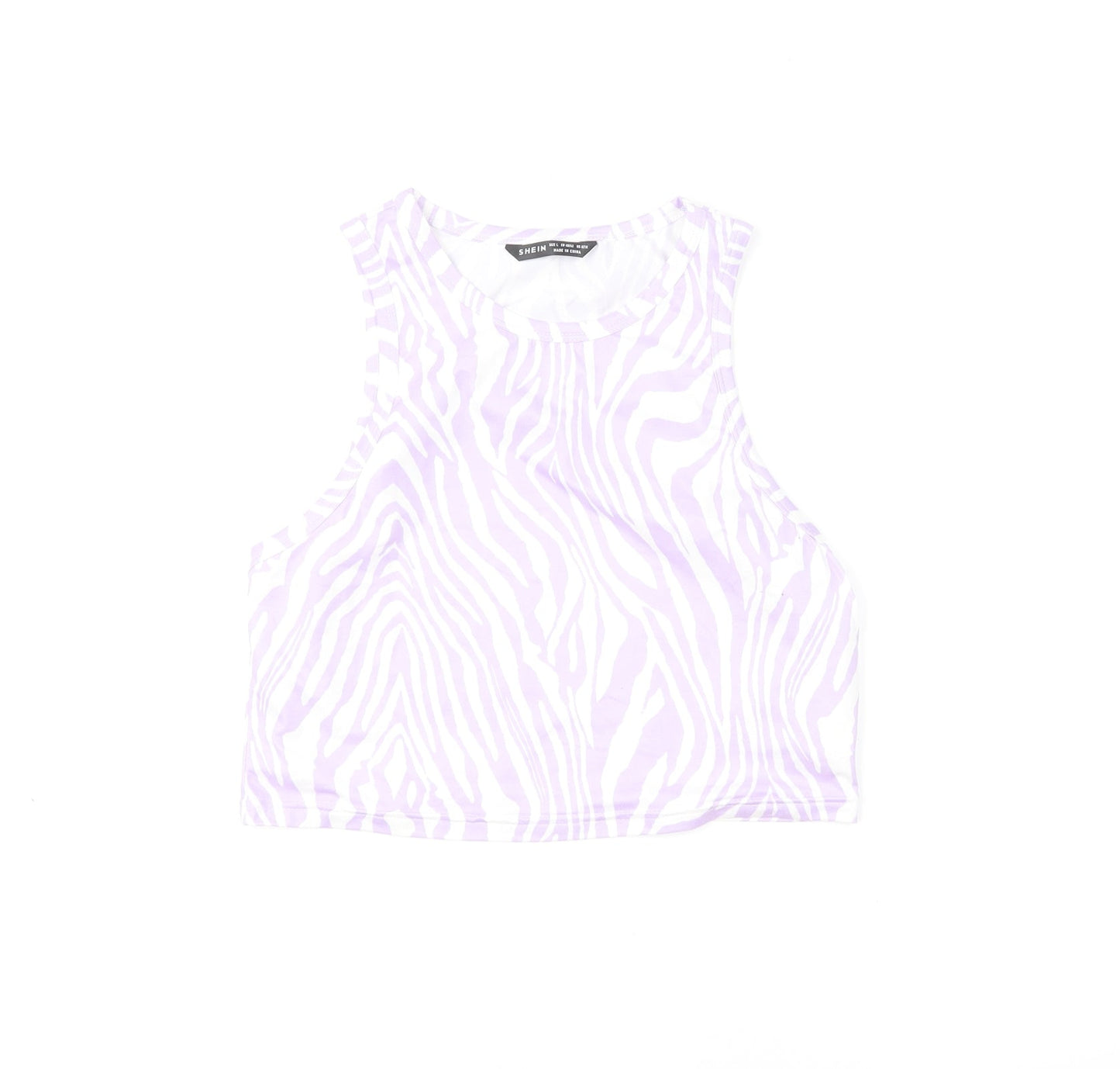 SheIn Womens Purple Animal Print Polyester Cropped Tank Size L Round Neck - Zebra Print
