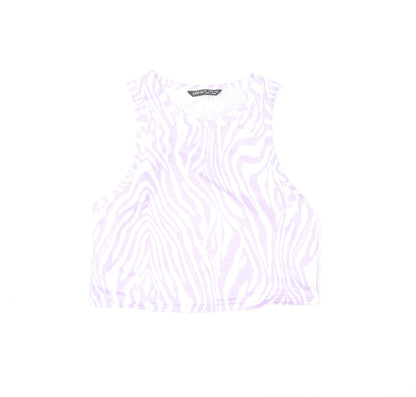SheIn Womens Purple Animal Print Polyester Cropped Tank Size L Round Neck - Zebra Print