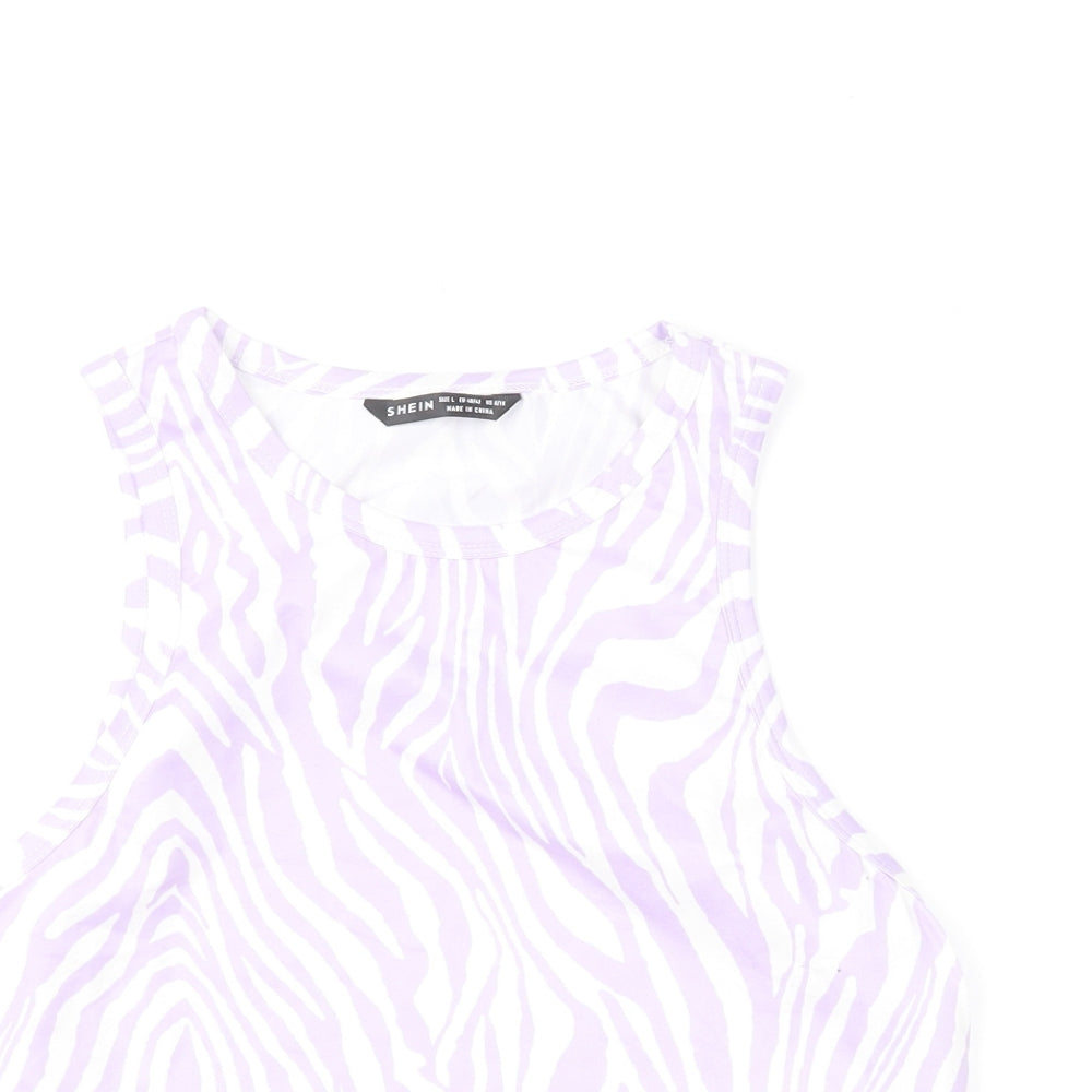 SheIn Womens Purple Animal Print Polyester Cropped Tank Size L Round Neck - Zebra Print