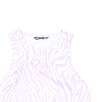SheIn Womens Purple Animal Print Polyester Cropped Tank Size L Round Neck - Zebra Print