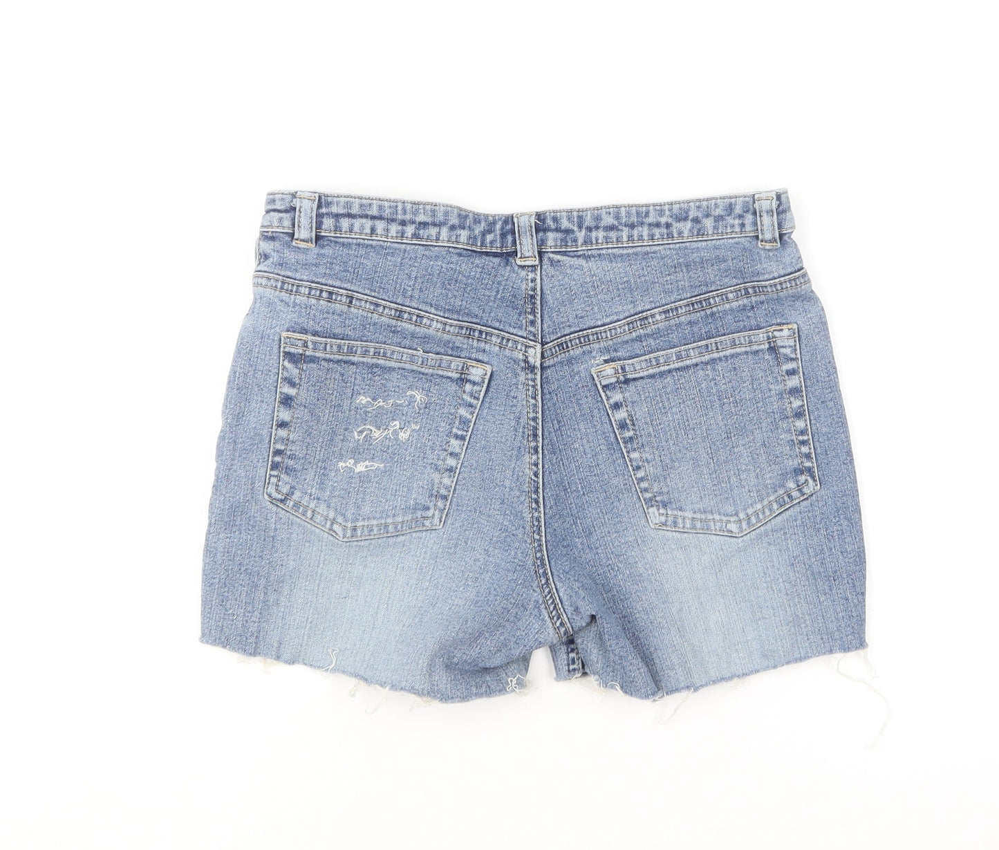 Dorothy Perkins Womens Blue Cotton Hot Pants Shorts Size 8 L3 in Regular Button - Distressed Look