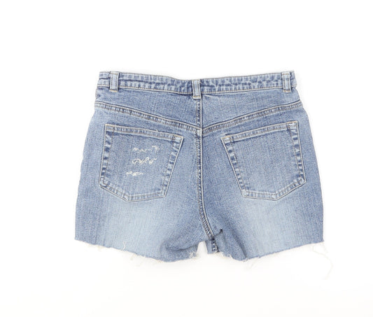 Dorothy Perkins Womens Blue Cotton Hot Pants Shorts Size 8 L3 in Regular Button - Distressed Look