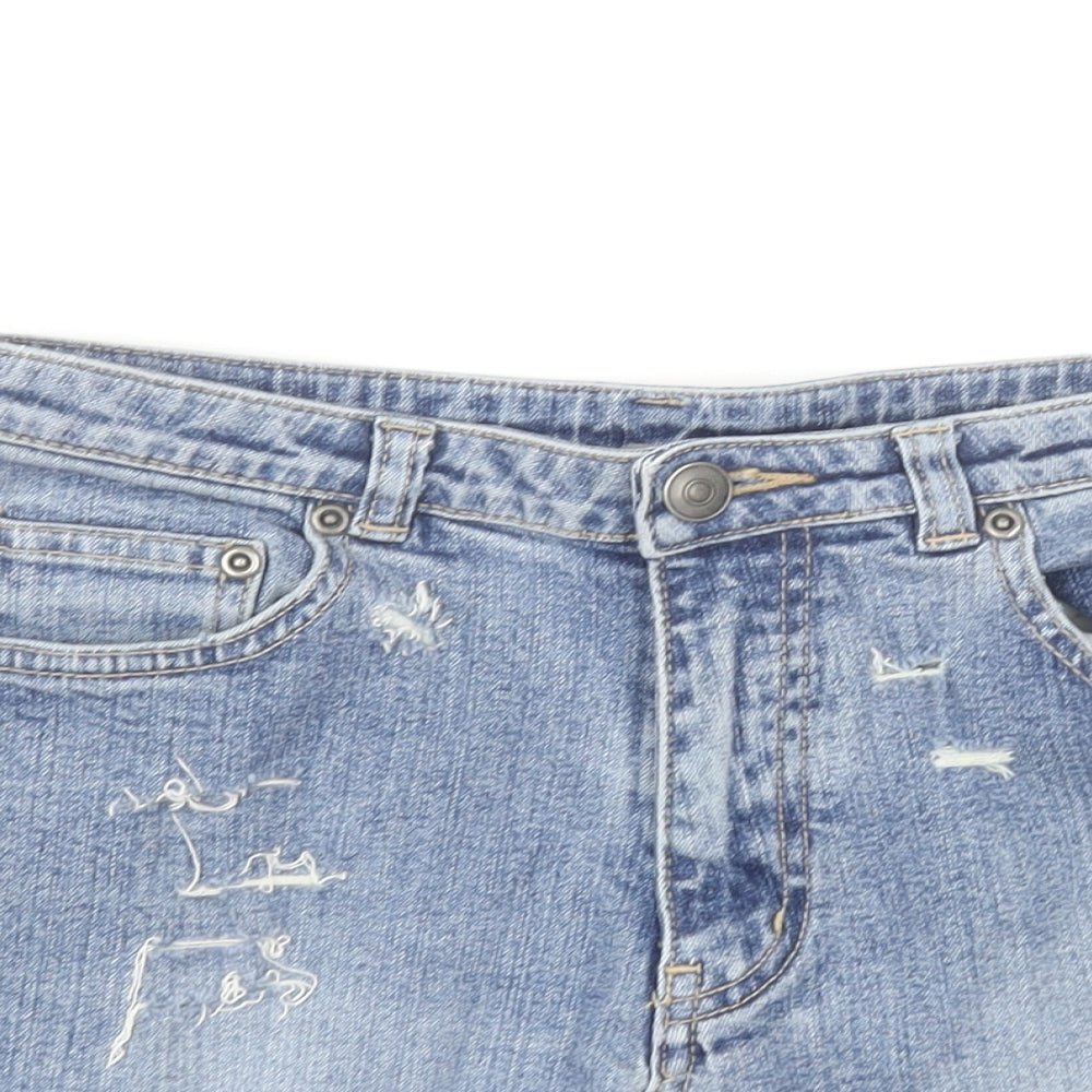 Dorothy Perkins Womens Blue Cotton Hot Pants Shorts Size 8 L3 in Regular Button - Distressed Look