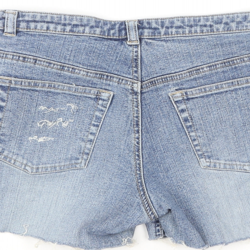 Dorothy Perkins Womens Blue Cotton Hot Pants Shorts Size 8 L3 in Regular Button - Distressed Look