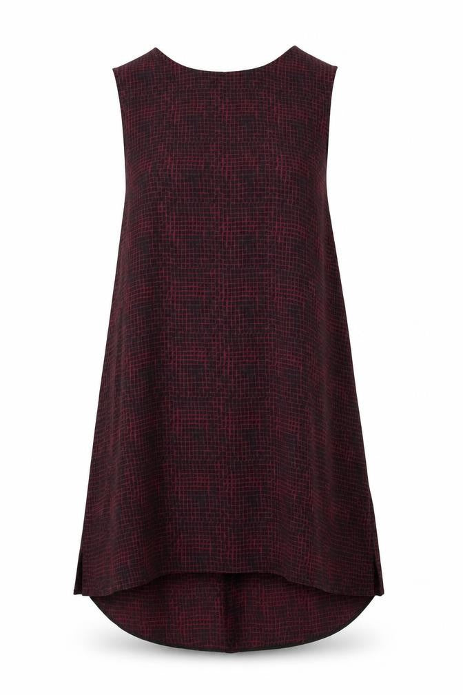 Topshop Womens Red Geometric Polyester Tunic Blouse Size 8 High Neck