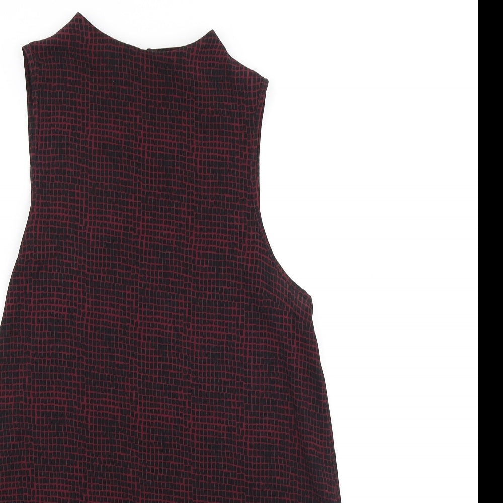 Topshop Womens Red Geometric Polyester Tunic Blouse Size 8 High Neck