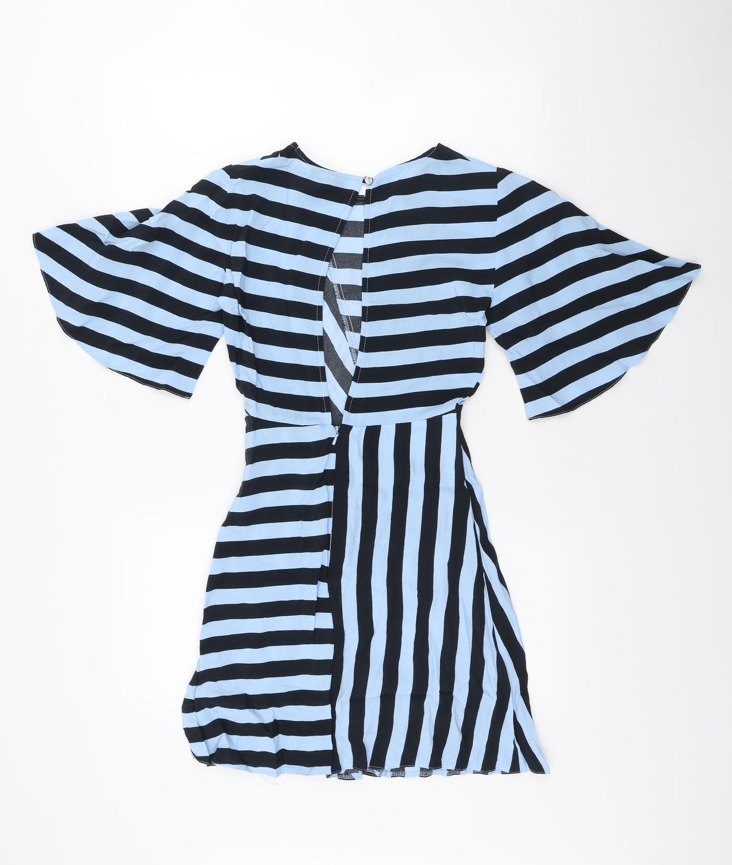 Topshop Womens Blue Striped Viscose Shift Size 6 Scoop Neck Hook & Loop