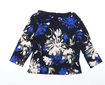 CC Womens Blue Floral Polyester Basic T-Shirt Size L Boat Neck