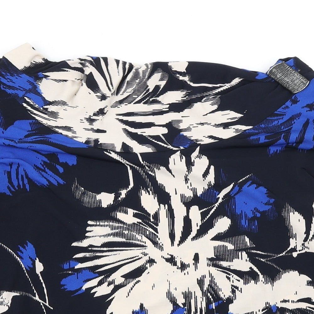 CC Womens Blue Floral Polyester Basic T-Shirt Size L Boat Neck