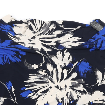 CC Womens Blue Floral Polyester Basic T-Shirt Size L Boat Neck