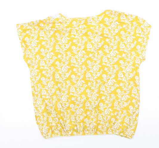 F&F Womens Yellow Floral Cotton Basic T-Shirt Size 14 Scoop Neck