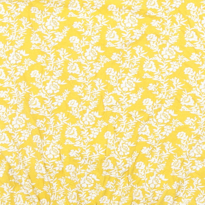 F&F Womens Yellow Floral Cotton Basic T-Shirt Size 14 Scoop Neck