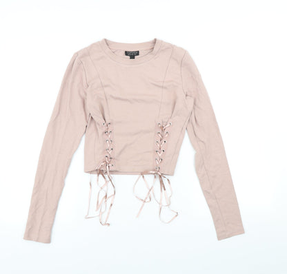 Topshop Womens Pink Viscose Pullover Sweatshirt Size 6 Pullover - Corset detail