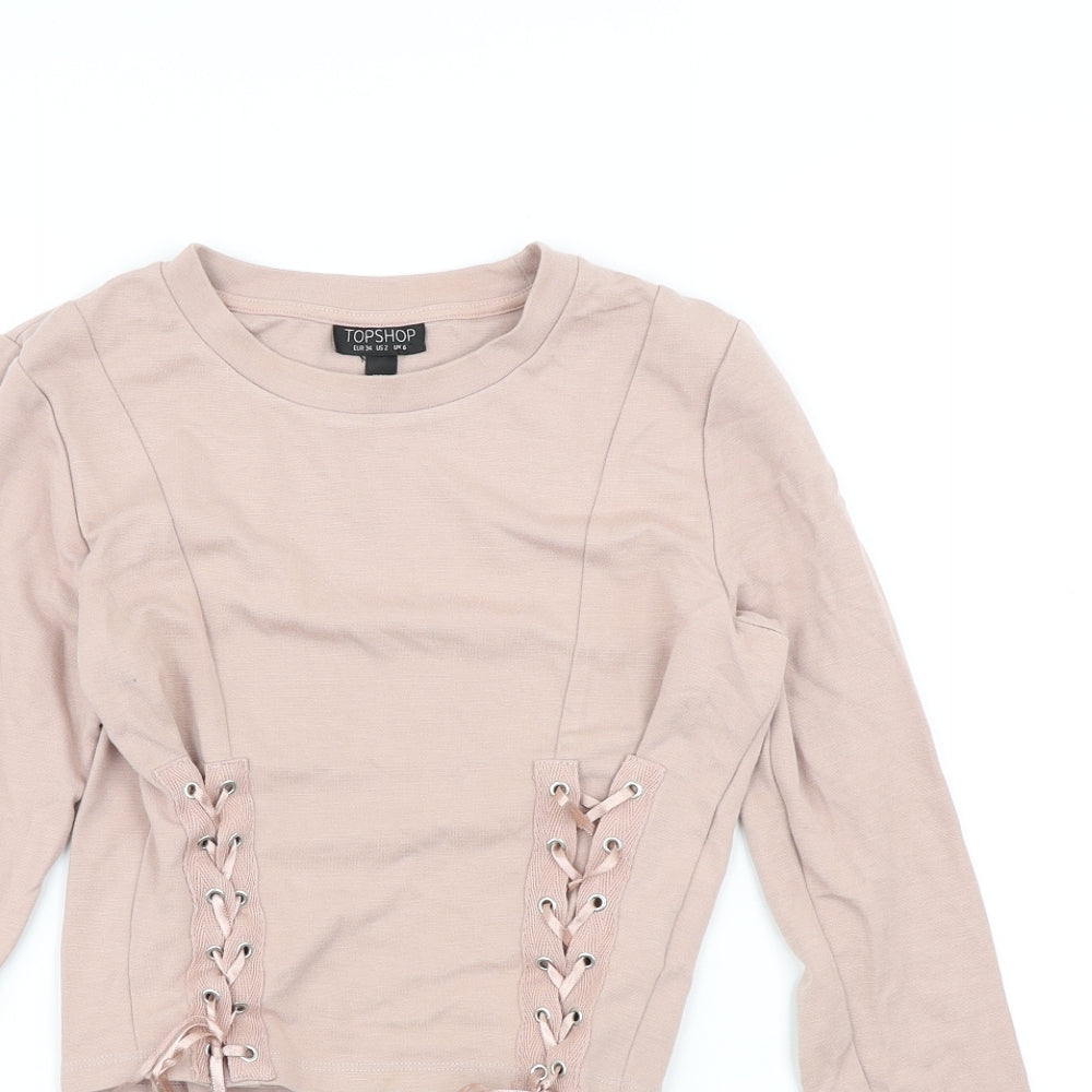 Topshop Womens Pink Viscose Pullover Sweatshirt Size 6 Pullover - Corset detail
