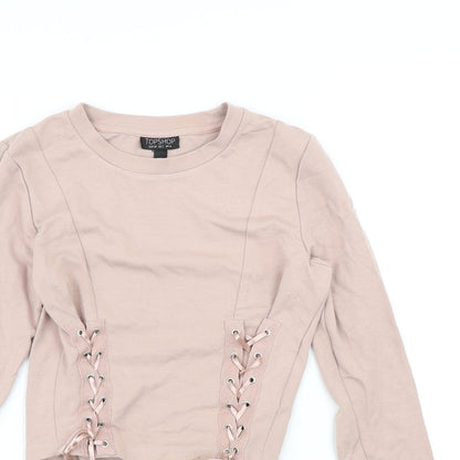 Topshop Womens Pink Viscose Pullover Sweatshirt Size 6 Pullover - Corset detail