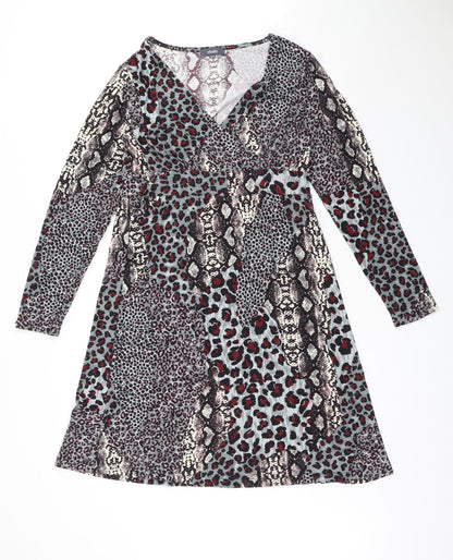 Studio Womens Multicoloured Animal Print Polyester A-Line Size 12 V-Neck Pullover
