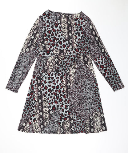 Studio Womens Multicoloured Animal Print Polyester A-Line Size 12 V-Neck Pullover