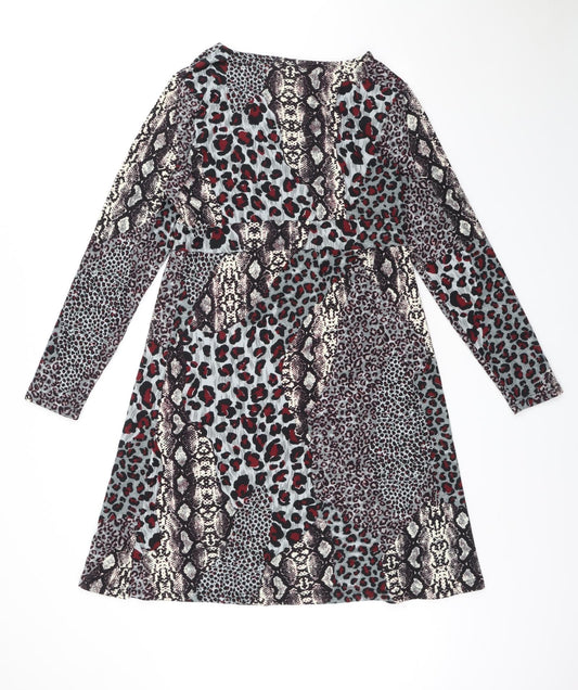 Studio Womens Multicoloured Animal Print Polyester A-Line Size 12 V-Neck Pullover