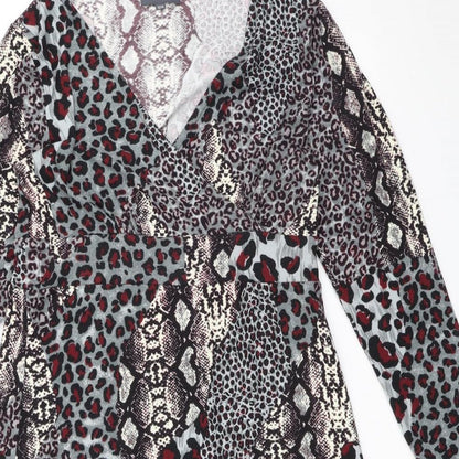 Studio Womens Multicoloured Animal Print Polyester A-Line Size 12 V-Neck Pullover