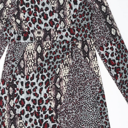 Studio Womens Multicoloured Animal Print Polyester A-Line Size 12 V-Neck Pullover
