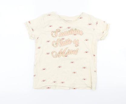 Primark Girls Beige Geometric Cotton Basic T-Shirt Size 10-11 Years Round Neck Pullover - Sunshine State of Mind
