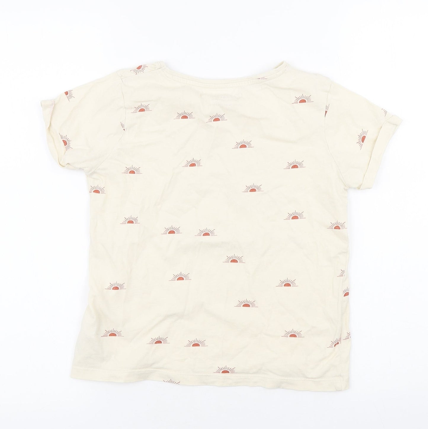 Primark Girls Beige Geometric Cotton Basic T-Shirt Size 10-11 Years Round Neck Pullover - Sunshine State of Mind