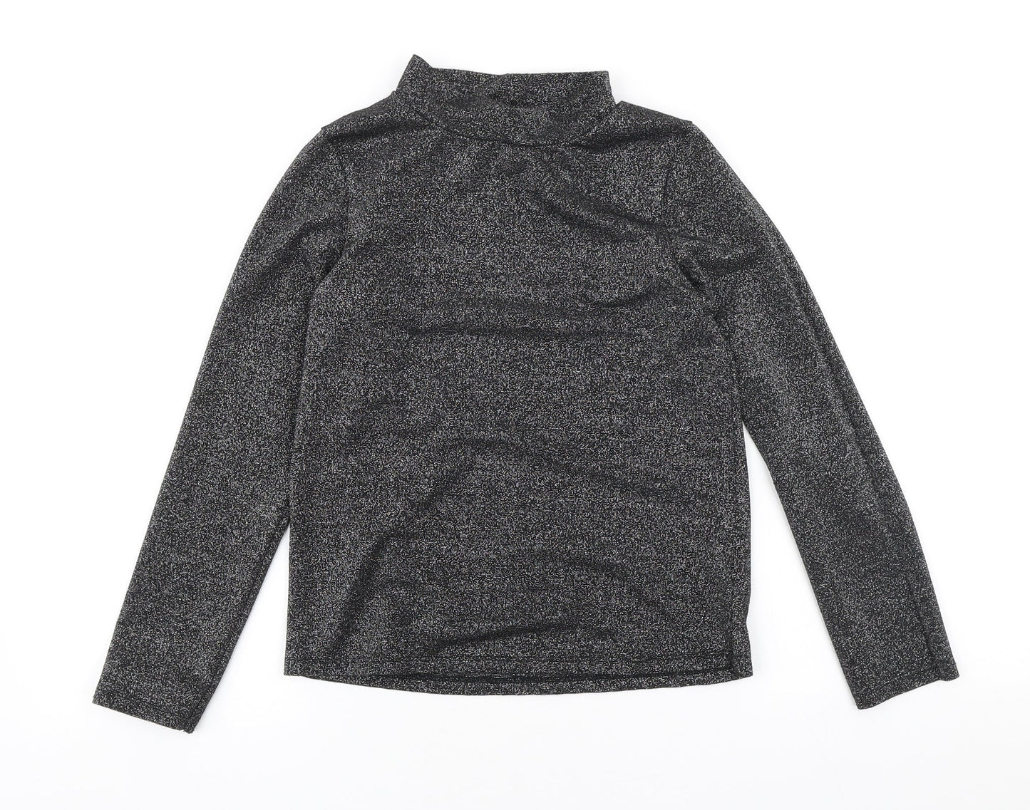 NEXT Girls Black Polyester Basic T-Shirt Size 9 Years High Neck Pullover