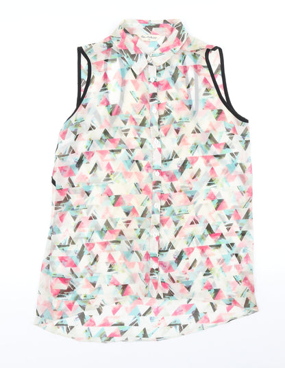 Miss Selfridge Womens Multicoloured Geometric Polyester Tunic Button-Up Size 10 Collared