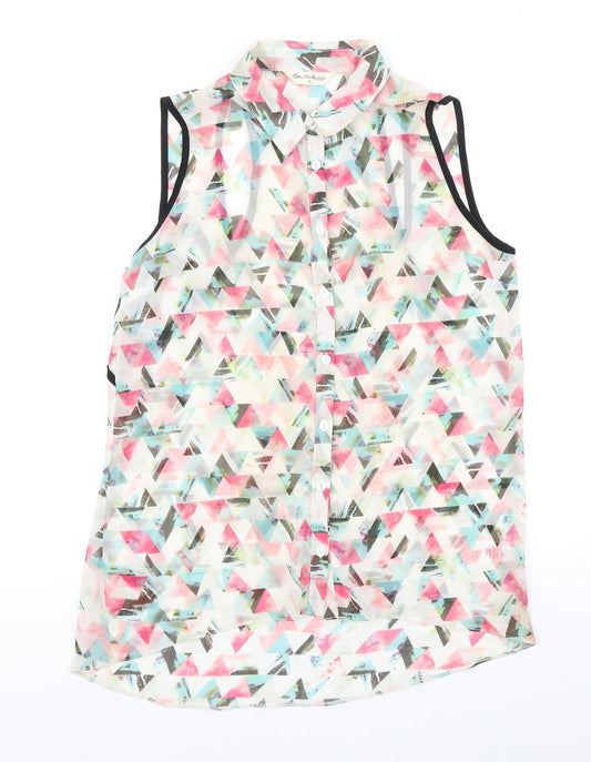 Miss Selfridge Womens Multicoloured Geometric Polyester Tunic Button-Up Size 10 Collared